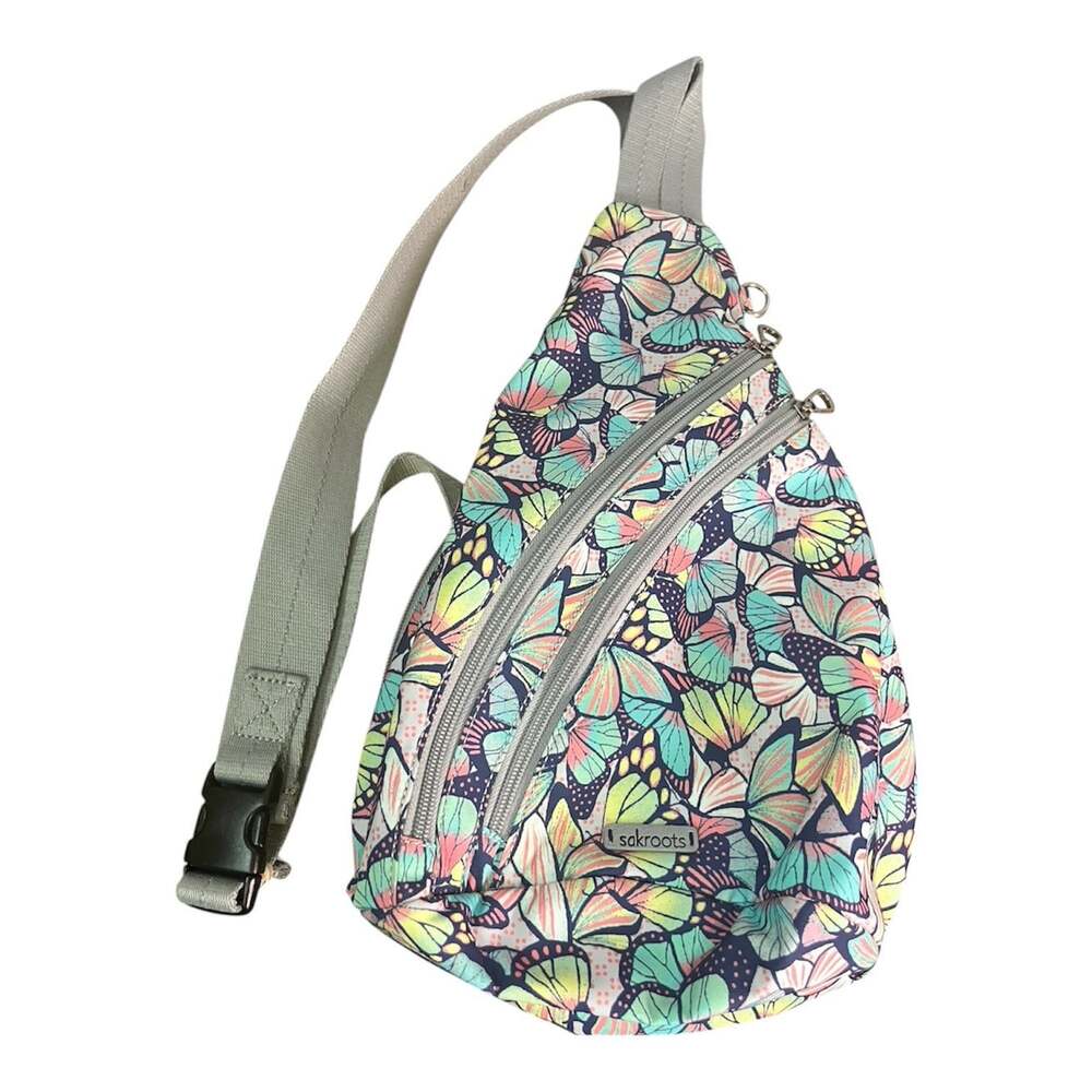 Sakroots On The Go Sling Backpack Navy Butterfly Bloom Eco Twill Water Resistant